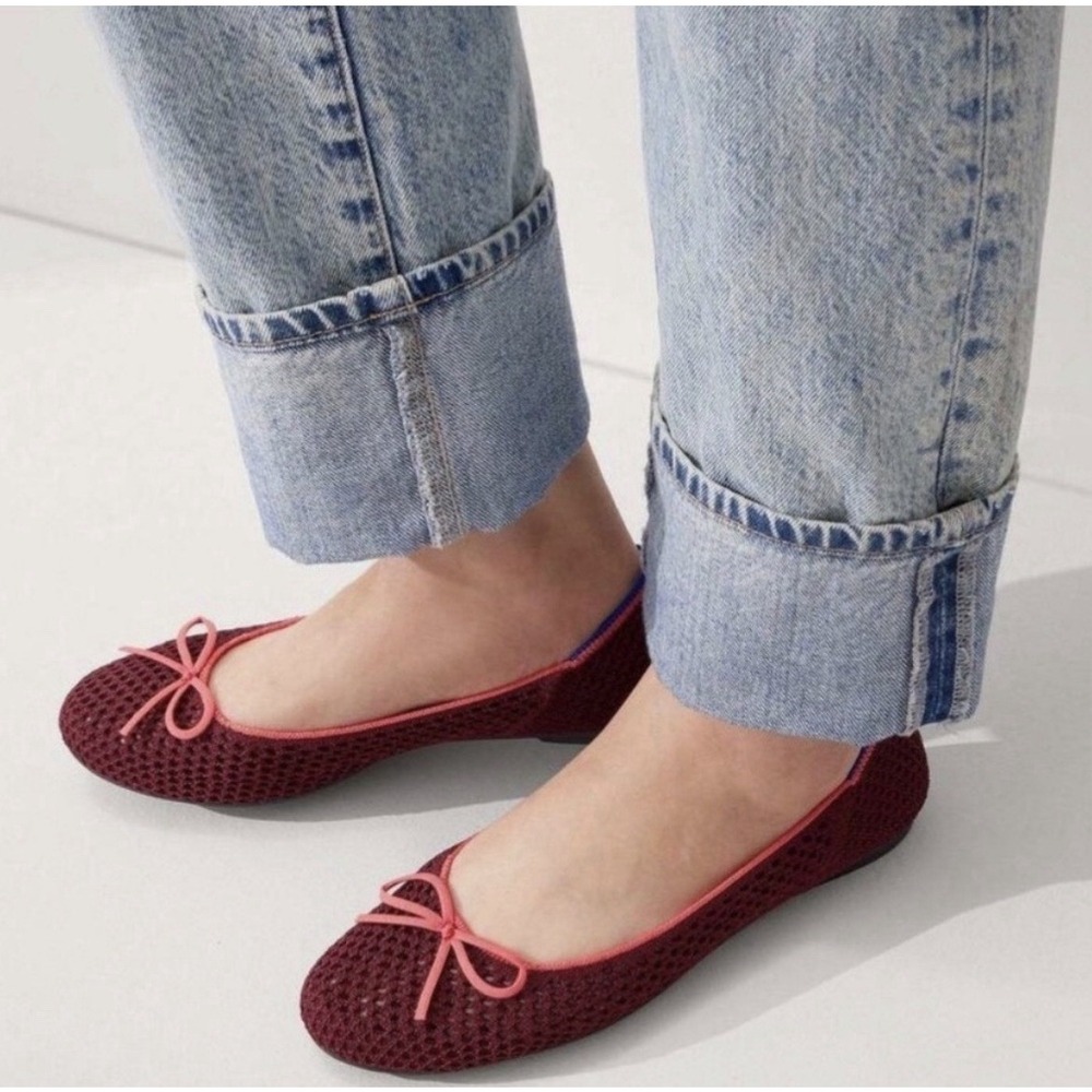 Rothy's The Ballet Flats Berry Mesh Knit Bow Size 6.5 Coquette Preppy